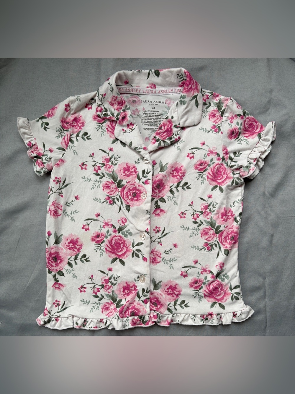 Laura Ashley Girls' White & Pink Floral Pajamas